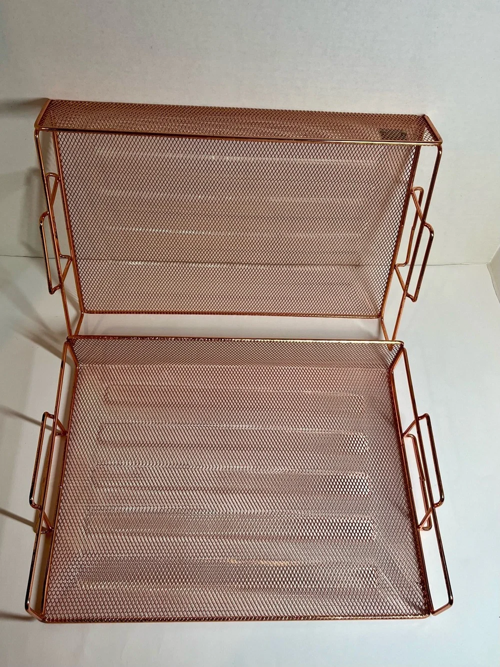 Copper-Tone Mesh/Metal Stackable Trays (2) Multipurpose/Stylish for Home/Office